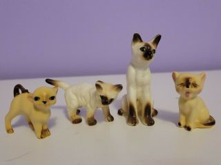 4 Vintage Siamese Cats Kittens Family Porcelain Ceramic Figurines