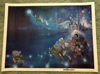Walt Disney World / Coke Promotional Poster Dopey Peter Pan Tinker Bell Dumbo