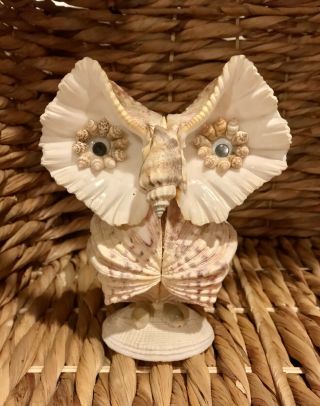 Vintage Sea Shell Owl Art Sculpture Figurine Statue Beachy Boho Decor