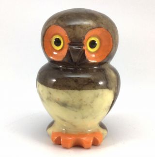 Vtg 1980s Alabaster Hand Carved Owl Figurine Paper Weight Made In Italy