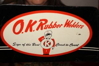 Vintage 1940 ' s O.  K.  Rubber Welders Tires Tire Gas Station Metal Sign 2