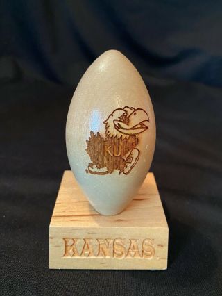 Vtg Ku University Kansas Jayhawks Jayhawker Laser Engraved Wood Football Figure