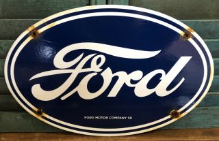 Vintage 1958 Dated Ford Motor Company Porcelain Car Truck Dealership Sign
