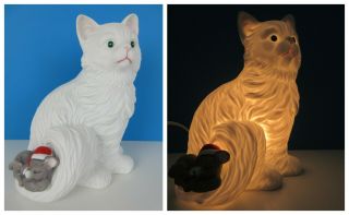 Vintage 1989 House Of Lloyd Cat & Mouse Porcelain Night Light Lamp Christmas