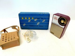 Vintage 2 Transistor Maroon Color Old Midcentury Antique Transistor Radio