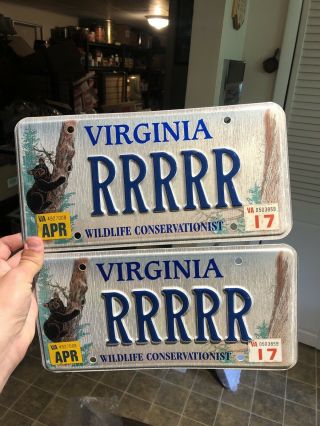 2017 Virginia Vanity License Plate Pair Rrrrr Bears Conservation