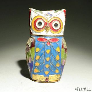 Collectable China Cloisonne Hand - Carved Lovely Owl Delicate Noble Toothpick Box