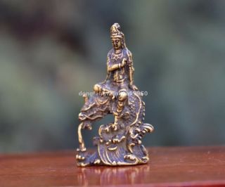 5 Cm China Copper Bronze Sit Dragon Fish Guan Yin Kwan - Yin Boddhisattva Statue