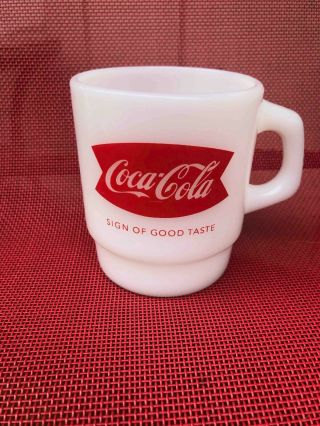 Vintage Fire King Coca - Cola Sign Of Good Taste Fishtail Advertising Soda Mug