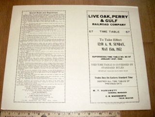 Live Oak Perry & Gulf Railroad 1932 Employee 