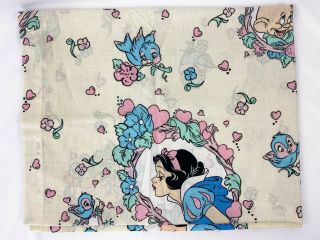 Vintage Disney Snow White And Dopey Crib Flat Sheet 66” X 42” Craft Fabric Cream