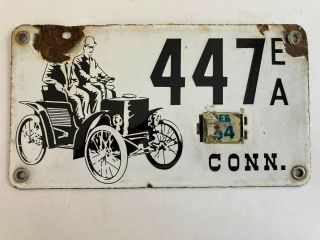 1956 Connecticut License Plate Early American Porcelain Antique Auto Horseless