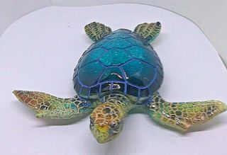 Large 5.  5 " Long Caribbean Blue Sea Turtle Figurine Sculpted Back And Fins