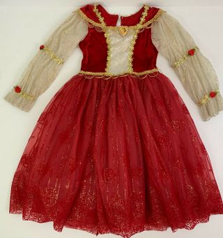 Disney Beauty & The Beast Belle Deluxe Costume Enchanted Christmas Red Rose 6 6x
