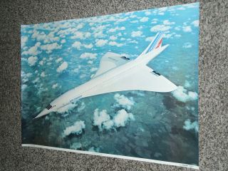 Old Large Size Air France Concorde Color Poster - 35 X 25 Inches