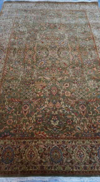 Indo - Saroukk Green Floral Hand Knotted Wool Oriental Rug Hand - Washed 5.  9 X 8.  9