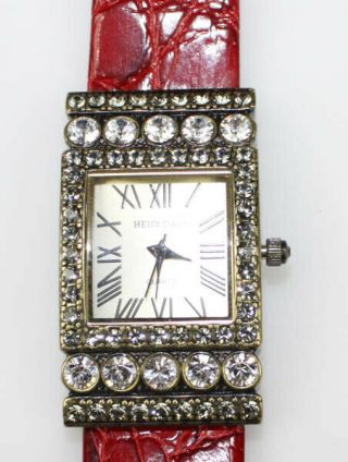 Heidi Daus Swarovski Crystal Watch,  Red Leather Straps,  Quartz,  Battery