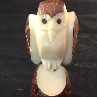 Vintage Hand Carved Horned Owl Tagua Nut Vegetable Ivory Figurine