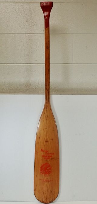 Vintage Indian Head Brand Wooden Boat Canoe Oar Paddle Red 47 " With 1973 Carving