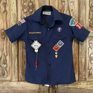 Boy Scouts Of America Youth Size Small Blue Uniform Shirt With Patches