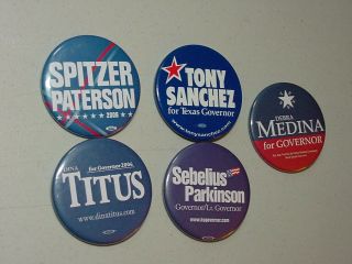 5 Spitzer,  Sanchez,  Medina,  Sebelius,  Titus For Us Governor Campaign Pin Button