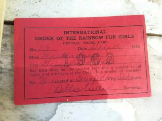 RARE Vtg Order Rainbow For Girls Ritual Book Initiation 1968 Dues Receipt Card 2