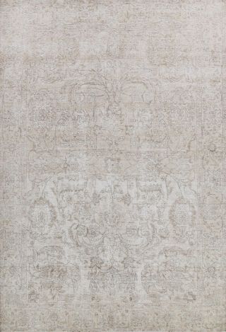 Antique Muted Tebriz Distressed Hand - Knotted Evenly Low Pile Wool Area Rug 10x13