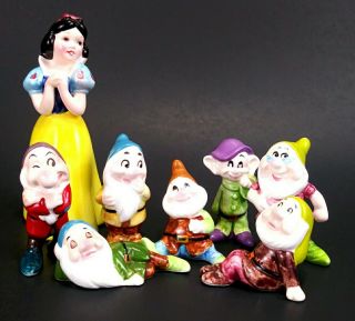 Vintage Walt Disney Snow White And The Seven Dwarfs Ceramic Figures Full Set