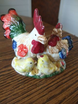 Vintage Ceramic Rooster Hen Baby Chicks Figurines Set Colorful Farm House Decor