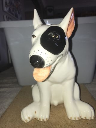 English Bull Terrier Money Box Ornament White With Black Eye Large 8” X 8” Vgc