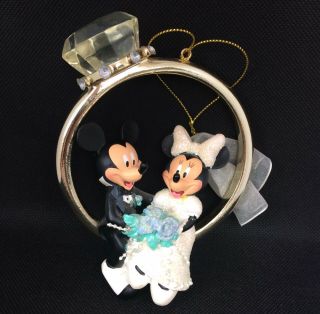 Disney Mickey Minnie Bride Groom Engagement Wedding Ring Christmas Ornament Htf
