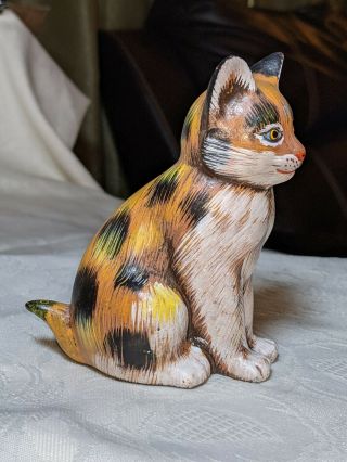 Vintage 4.  5 " Tall Sitting Calico Cat Kitten Figurine Handpainted Ceramic