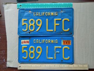 License Plate,  Blue California,  1970 Base,  Pair,  589 Lfc,  Dmv Clear
