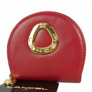 Auth Lancel Vintage Logos Leather Coin Purse Change Wallet Red 14298b