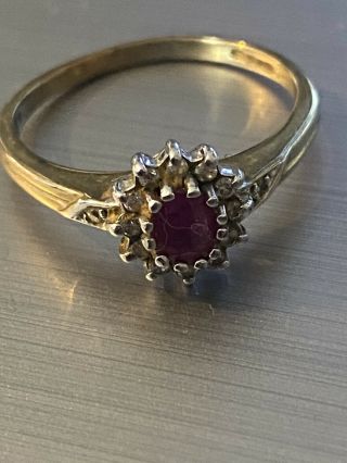 Vintage Gold Cluster Ring With Ruby And Diamonds 10 Pts Size N
