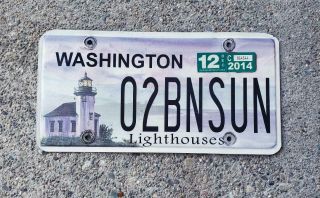 Real Washington State License Plate Auto Car Tag 02bnsun Vanity Sun Sunday Wa