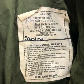 Vintage 1975 Post Vietnam War M - 65 Jacket Mens SZ 70s S Field Coat Green F8 3