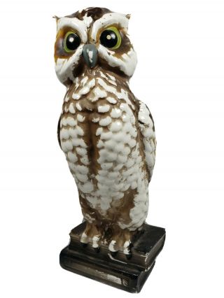Vintage Brown And White Owl On Books Figurine Statue Decor