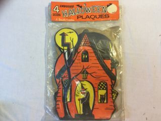 Beistle Die Cut Luhrs Package 4 Plaques Halloween Vintage Pre 1960