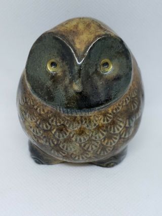 Vtg Mid Century Mcm Mini Owl Figurine Glazed Stoneware Pottery Japan 3” Otagiri?
