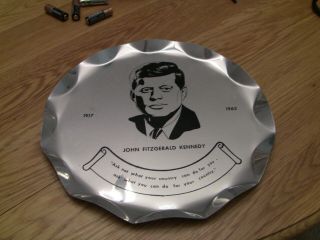 Jfk John F Kennedy Thin Sheet Metal Plate Silver 11 1/2 Inches In Diameter