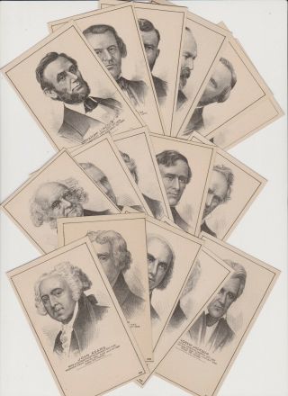 16 Victorian Trade Cards - U.  S.  Presidents - Incl.  Lincoln Grant Garfield