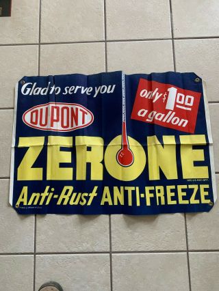 Vintage Nos Dupont Zerone Antifreeze Canvas Banner Sign Gas Station Oil Garage