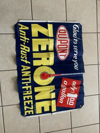 Vintage NOS Dupont Zerone Antifreeze Canvas Banner Sign Gas Station Oil Garage 2