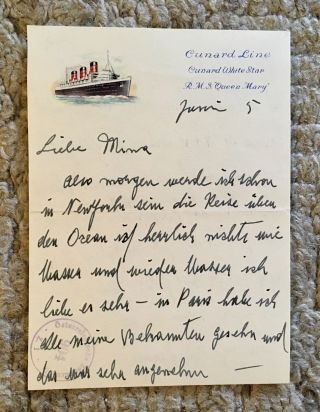 Letter Cunard White Star Line Queen Mary Liner Maritime Antique Titanic Interest