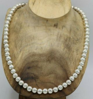 Vtg Mexico Sterling Silver 10 Mm Bead Necklace 85 Grams 26 Inch Long Taxco