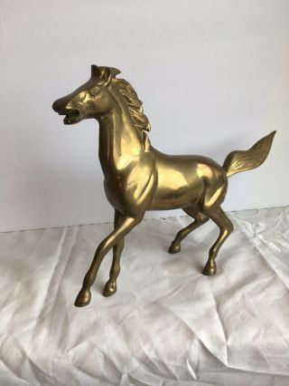 Vintage Solid Brass Galloping Wild Mustang Horse Figurine 8 " Tall 11 - 1/2 " Long