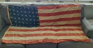 67x42 Tattered American Flag 48 Stars Sewn Stripes Vintage