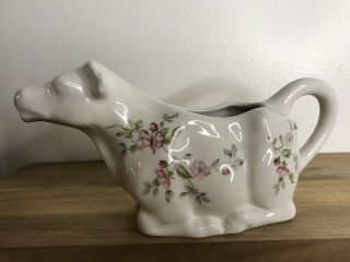 Empress Ironstone White With Pink Floral Cow Creamer Staffordshire England