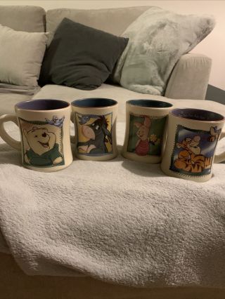 Disney Store Exclusive Set Of 4 Winnie The Pooh Ceramic/pastel Mugs